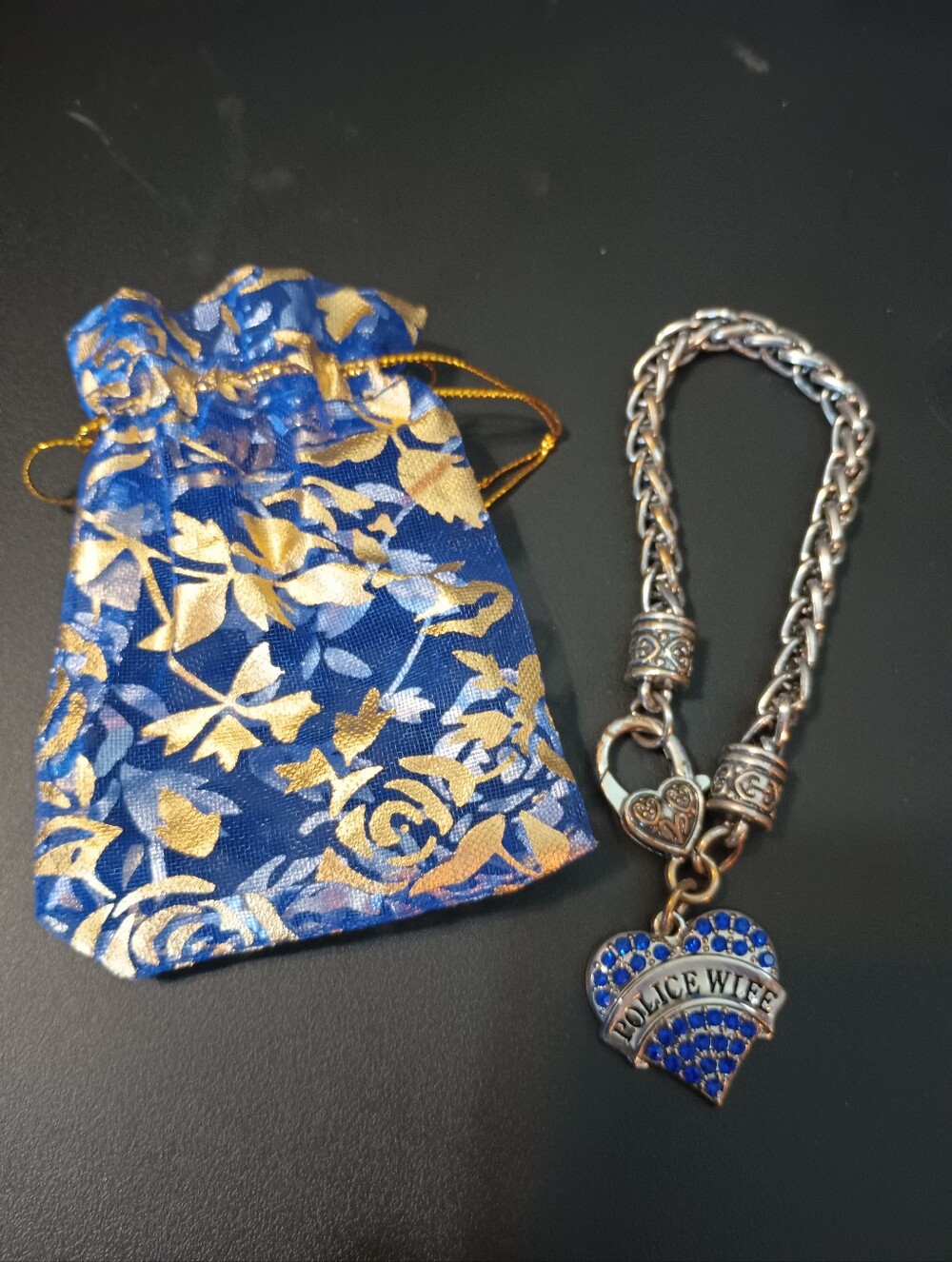 Charm Bracelet. Police Wife. Blue Rhinestones